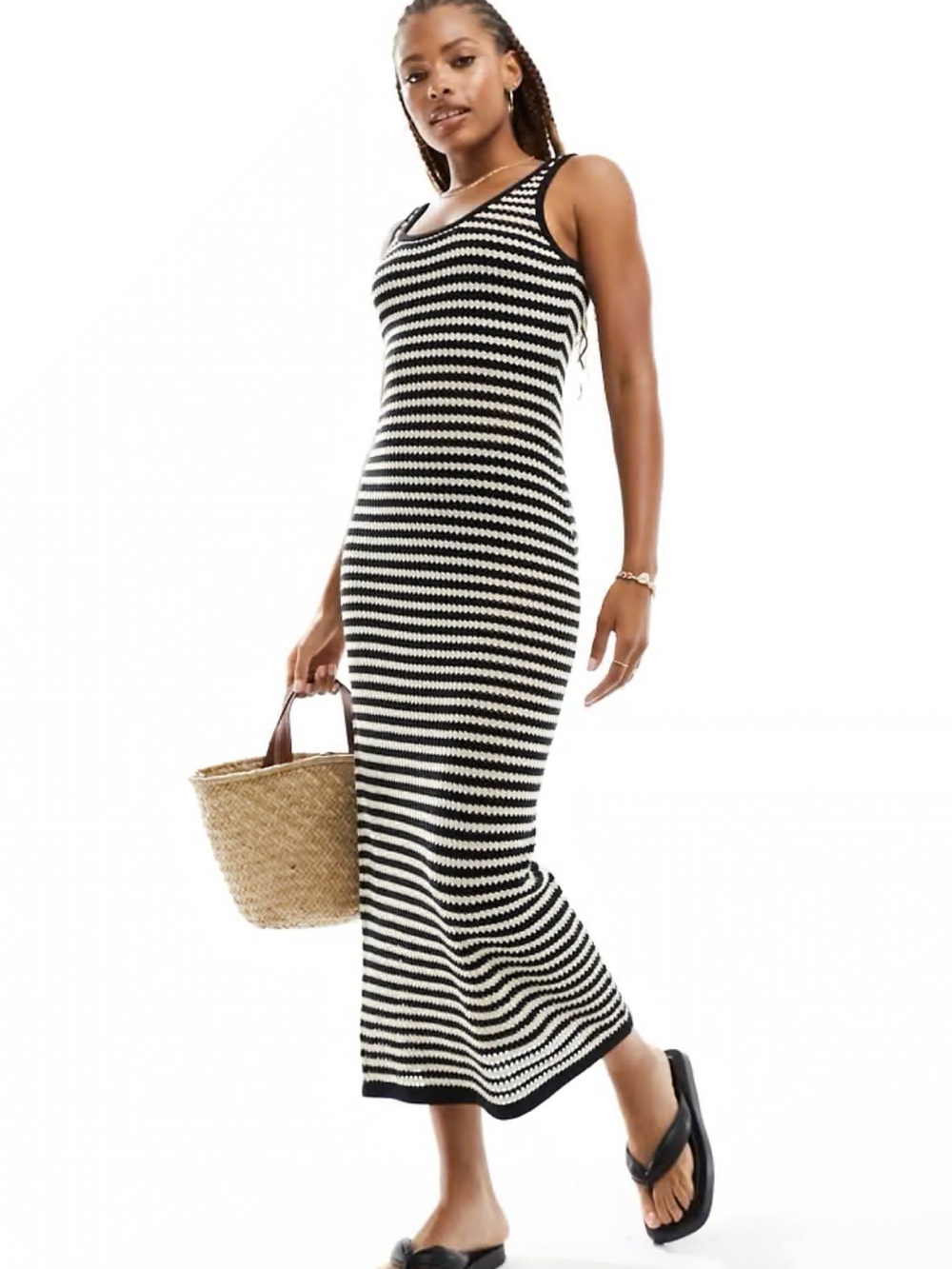 4th & Reckless Striped Knit Tank Dress - Black & White